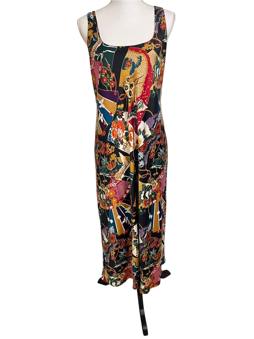 Natori Satin Silky Slip Nightgown Dress Women’s Large Long Asian Floral Pattern - Picture 2 of 7